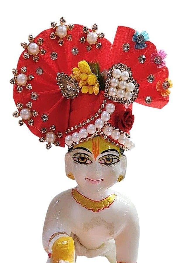PARTISH Heavy Pagdi for Laddu Gopal Size 2 | Mukut for Ladoo Gopal Bal Gopal Kanha Ji Thakur Ji Size 0 1 2 3 4 5 6 (Red & Yellow,Pack of 2) - Image 4